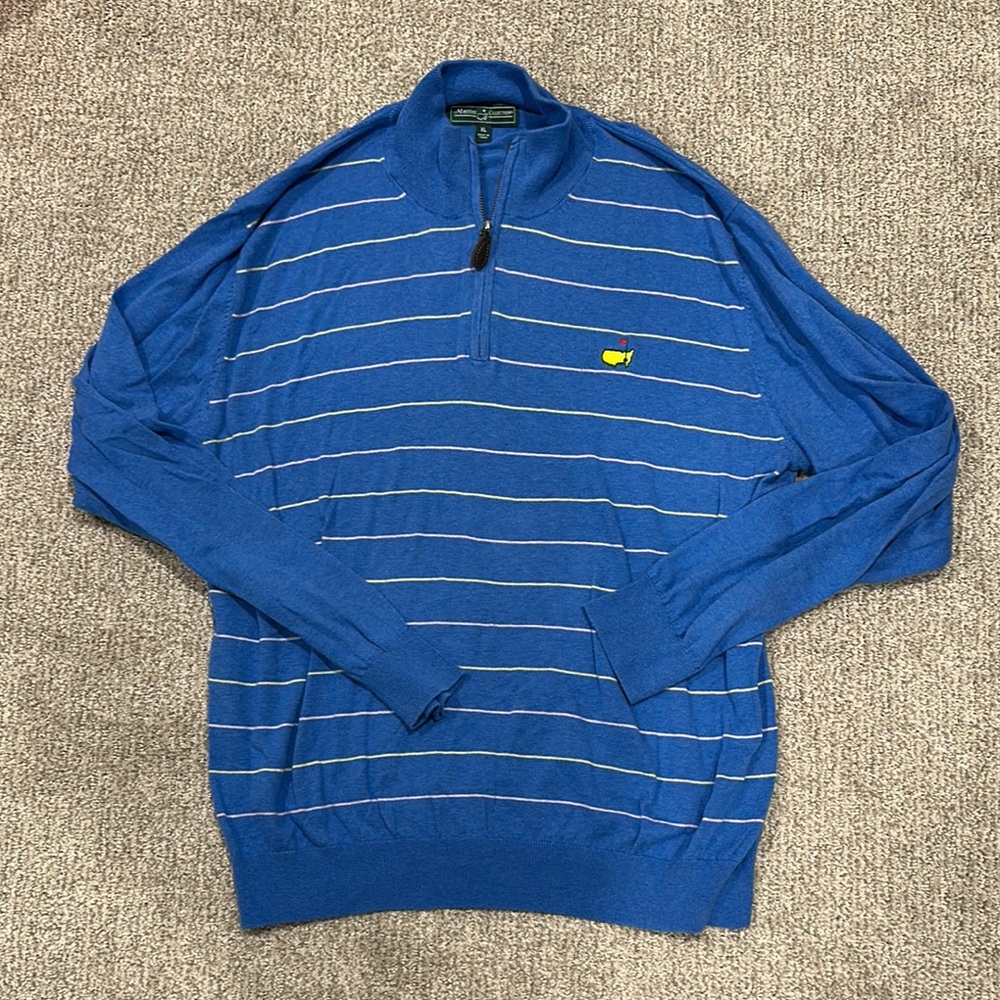 Masters Blue and White Striped Zip Up Sweater